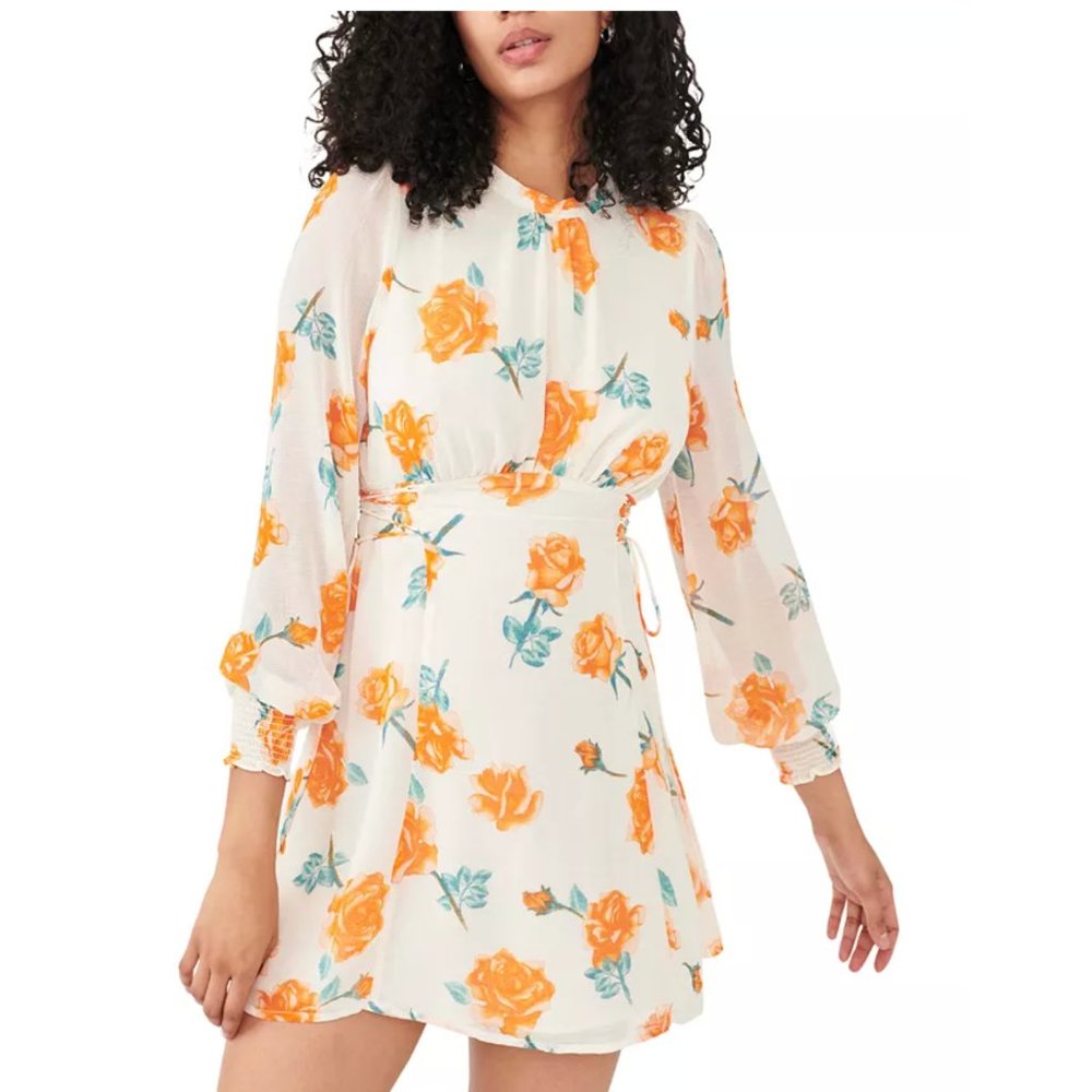 NWT FREE PEOPLE Samantha Print Long Sleeve Lace-Up Minidress Small S
